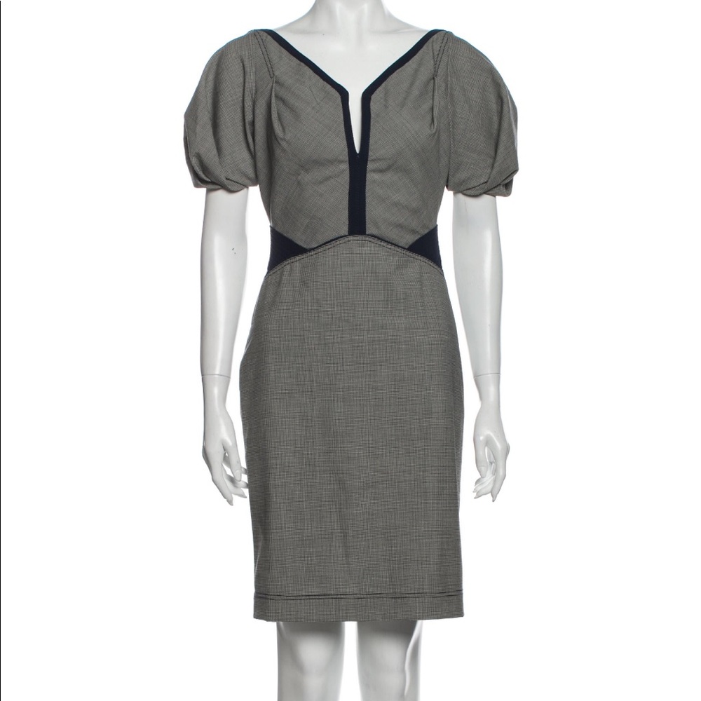 Zac Posen Z Spoke Blue and Gray Houndstooth Sheath Dress